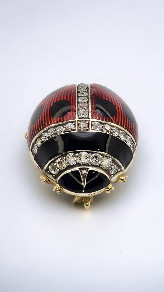 Fabergé - Pendentif Broche Impériale Russe 56 Or, Diamants et Émail Coccinelle Circa 1890 Pièce De Musée Russe #1.2