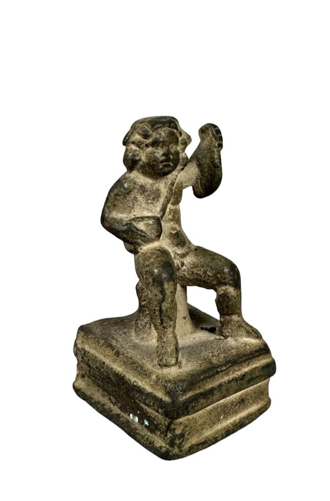 Αρχαία Ρωμαϊκή Χάλκινος καθιστός Έρως Απλικέ #1.2