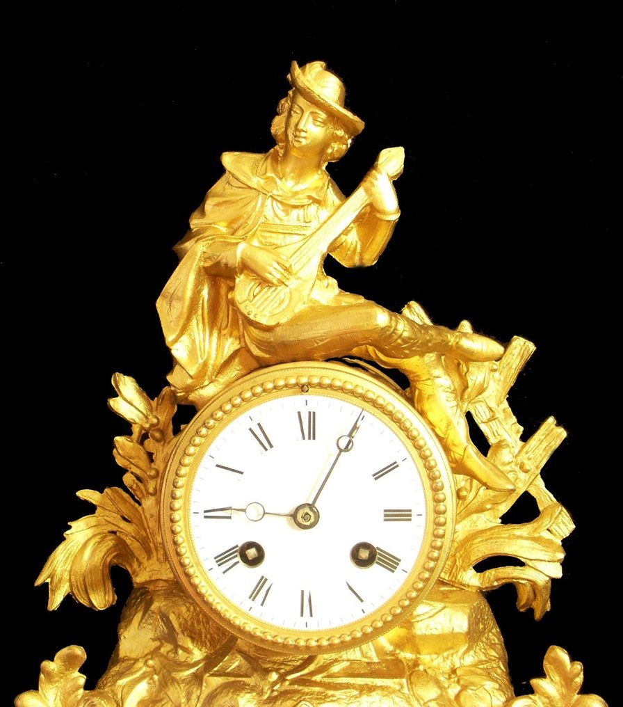 Peisur - 19th Century - France "Allegory to Music and the Arts" Large Rare Table or mantel clock with 2 -  Antikvitet gull metall - 1850-1900 #3.3