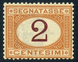 Italia - Reino 1870 - Envío adeudado 2 centavos, figura violeta oscuro con excelente centrado. Certificado - Sassone 4/I #1.0