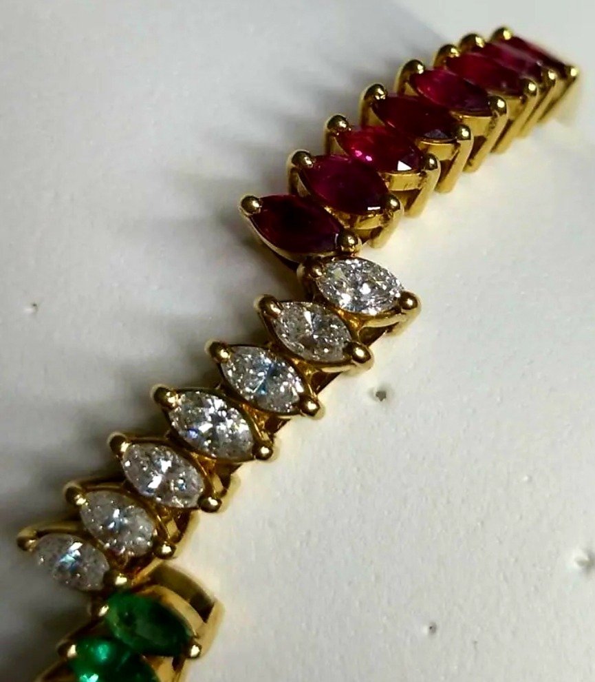 手镯 - 18K包金 黄金 -  4.23ct. tw. 钻石 (天然)  - 祖母绿、红宝石、钻石 #2.1