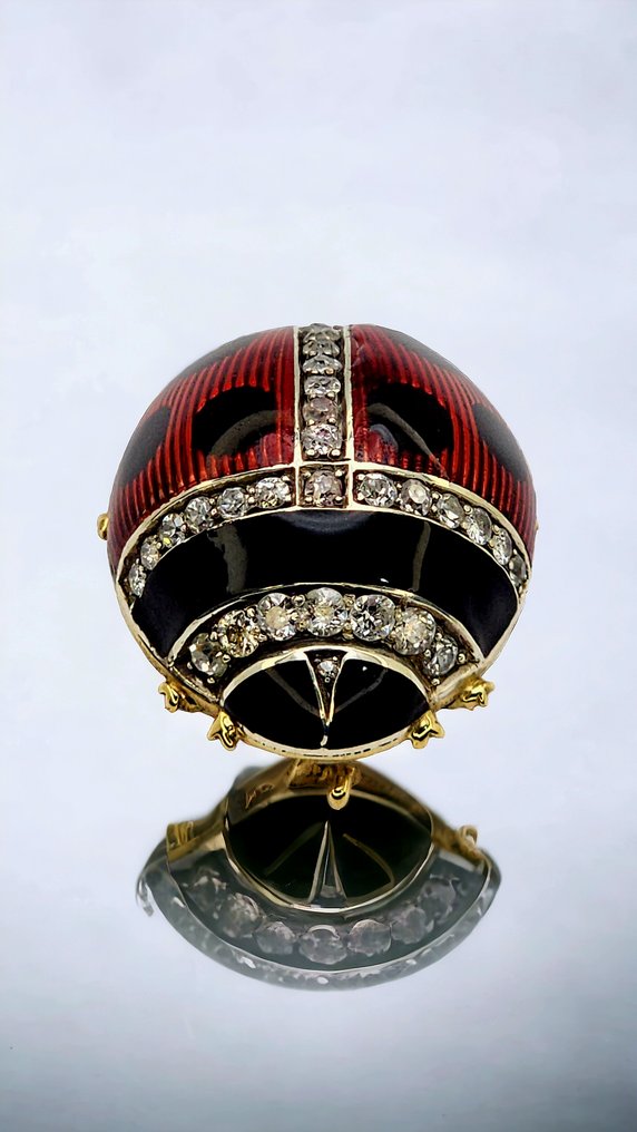 Fabergé - Pendentif Broche Impériale Russe 56 Or, Diamants et Émail Coccinelle Circa 1890 Pièce De Musée Russe #1.1