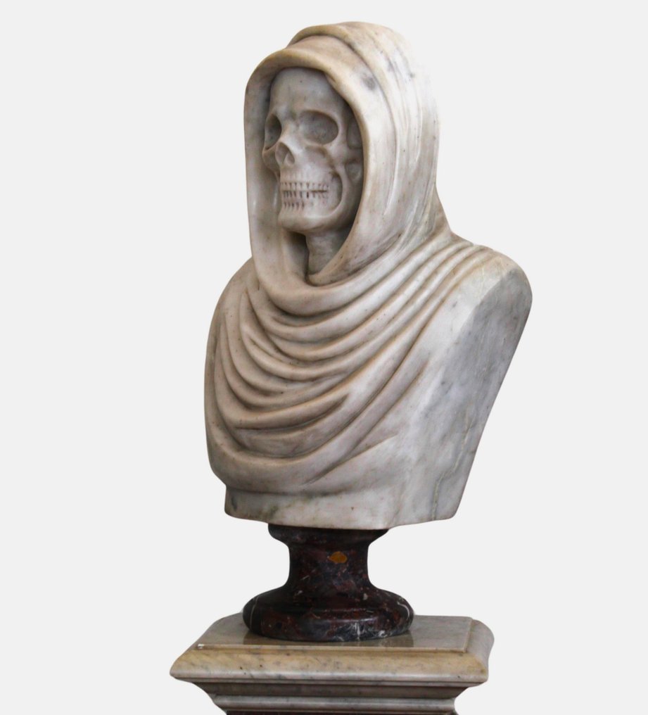Escultura, teschio velato (skull) - 75 cm - Mármore #1.1