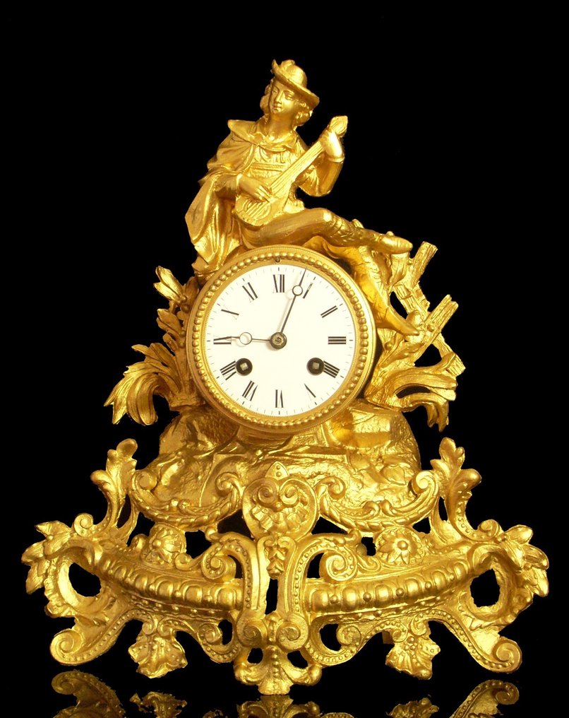 Pendule de cheminée - 19th Century - France "Allegory to Music and the Arts" Large Rare Table or mantel clock with 2 -  Antique métal doré - 1850-1900 #1.1