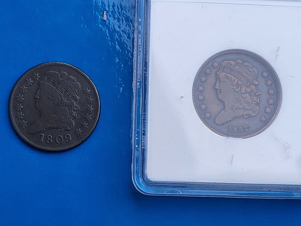 Estados Unidos. A Pair (2x) of American Classic Head Half Cents, 1809 & 1832 ANACS Graded #2.2