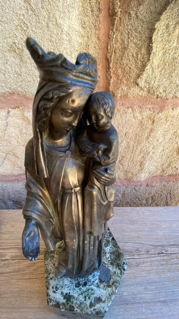 Figurine - madonna con bambino - metal, marble #1.2