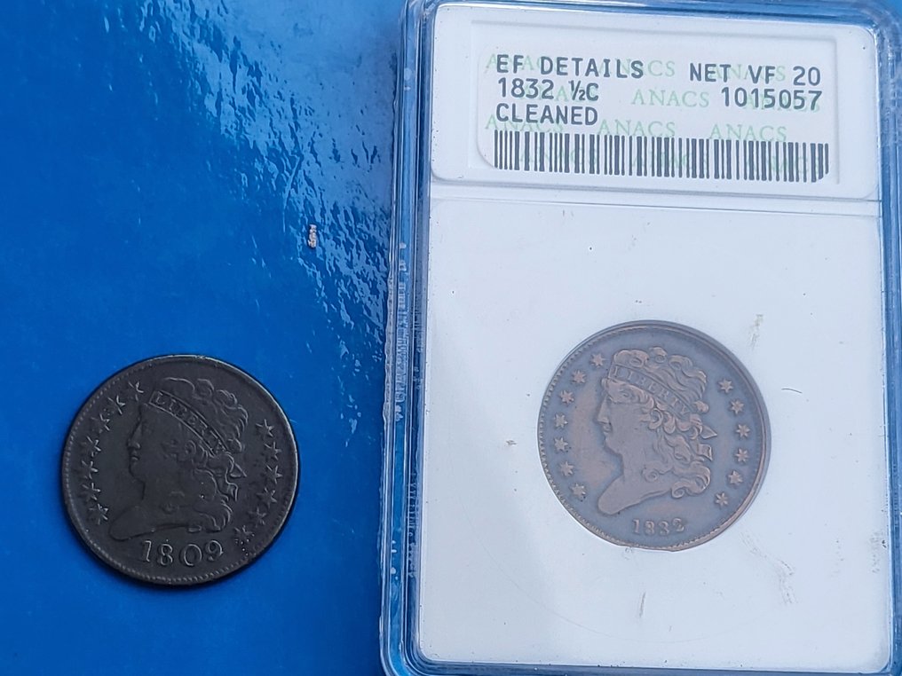 Estados Unidos. A Pair (2x) of American Classic Head Half Cents, 1809 & 1832 ANACS Graded #2.1