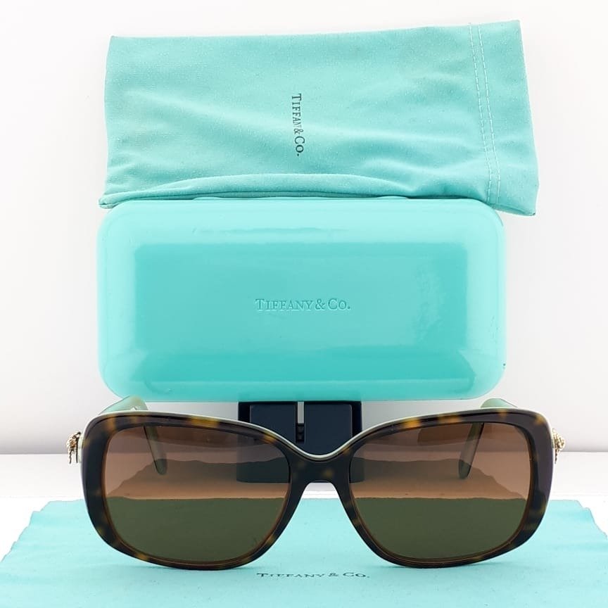 Tiffany & Co. - Rectangular Tortoise Shell & Tiffany Blue with Gold Tone Temple Ribbon Charms - Sunglasses #1.2