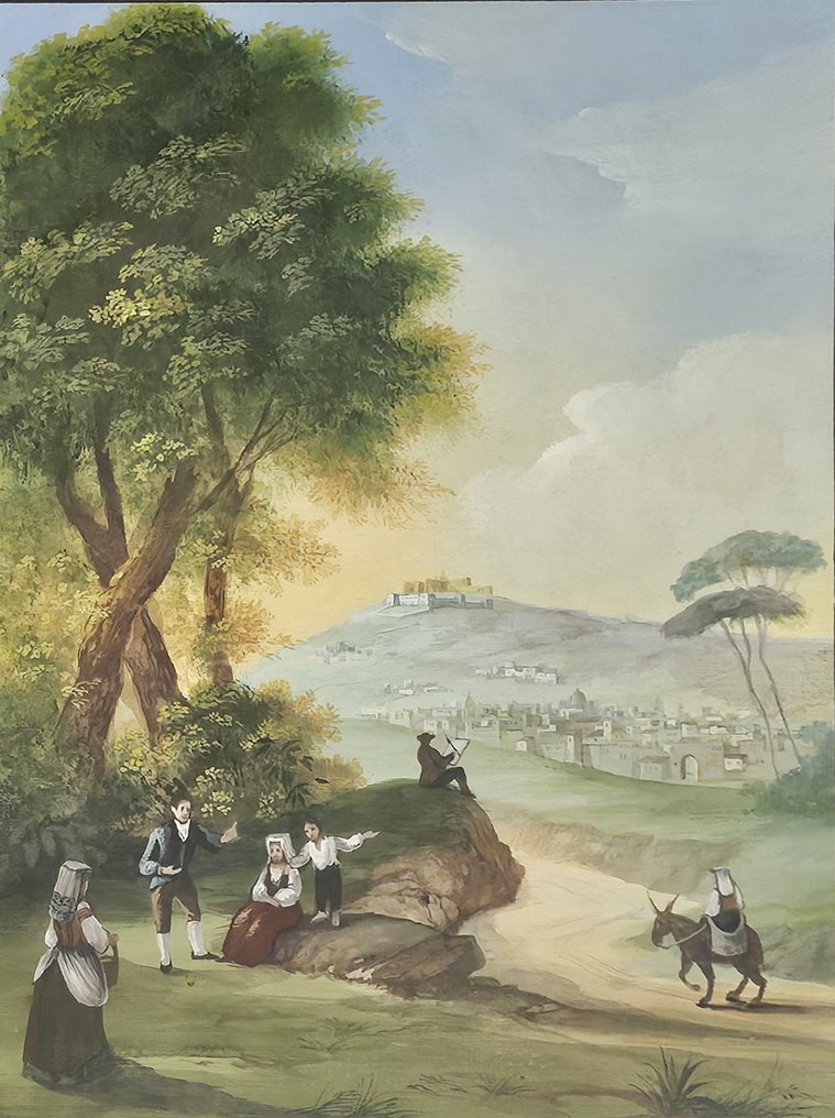 Scuola italiana (XIX-XX) - Veduta della collina del Vomero a Napoli #1.1