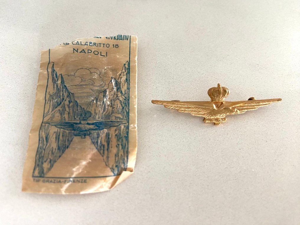 Italia - Luftforsvaret - Medalje - Italia - Brevetto da Pilota della Regia Aeronautica marcato + Originale Bustina  WW2 Introvabile #1.1