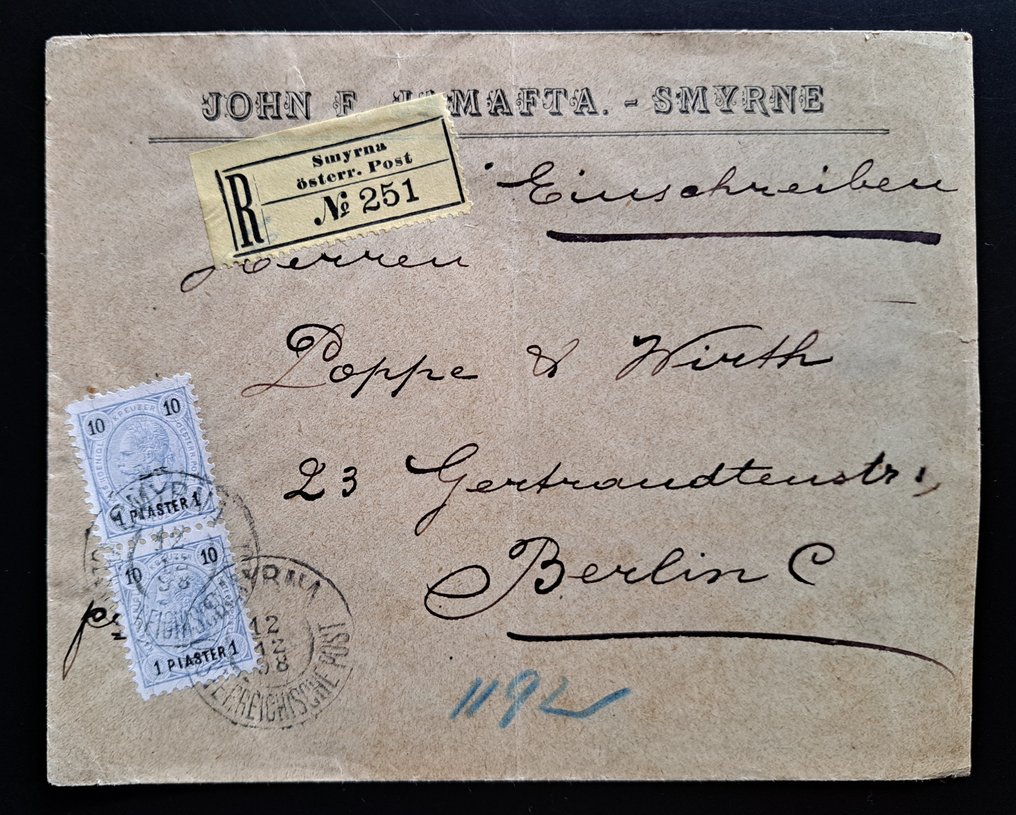Levant 1890/1926 - Lettres recommandées - Autriche, Grande-Bretagne, Russie, Allemagne, Turquie #2.2