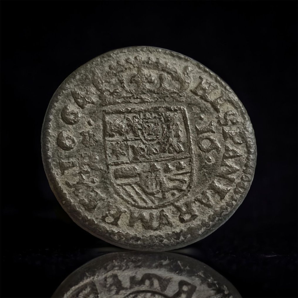 西班牙. Felipe IV (1621-1665). 16 Maravedís 1664 Coruña R #2.1