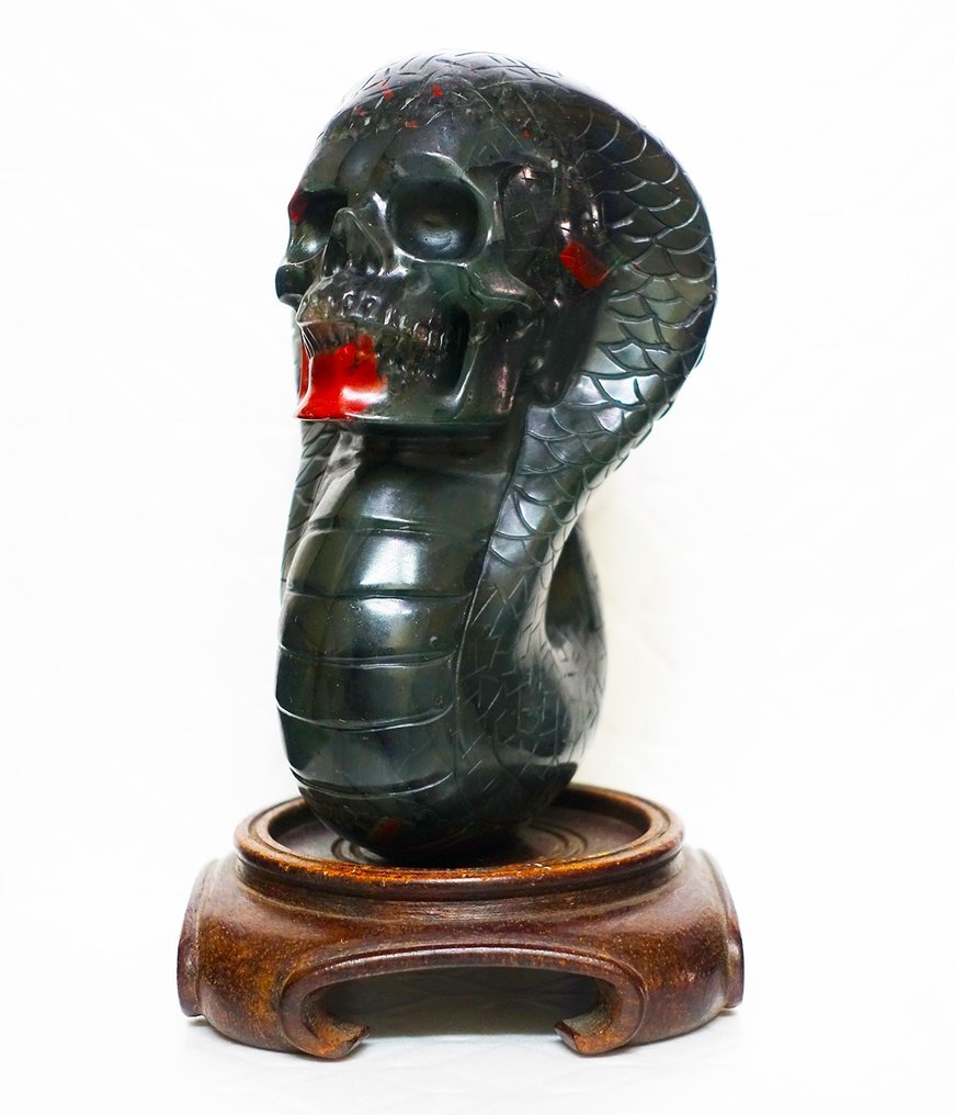 Rzeźbiona figura, rzeźba czaszki kobry, ręcznie rzeźbiona w afrykańskim krysztale krwi - Seria superrealistyczna - Chiny #1.2