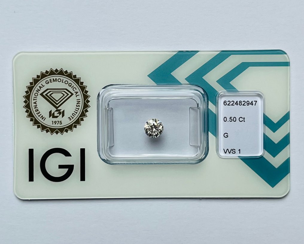 1 pcs Diamond  (Natural)  - 0.50 ct - Round - G - VVS1 - International Gemological Institute (IGI) - Ex Ex Ex #1.1