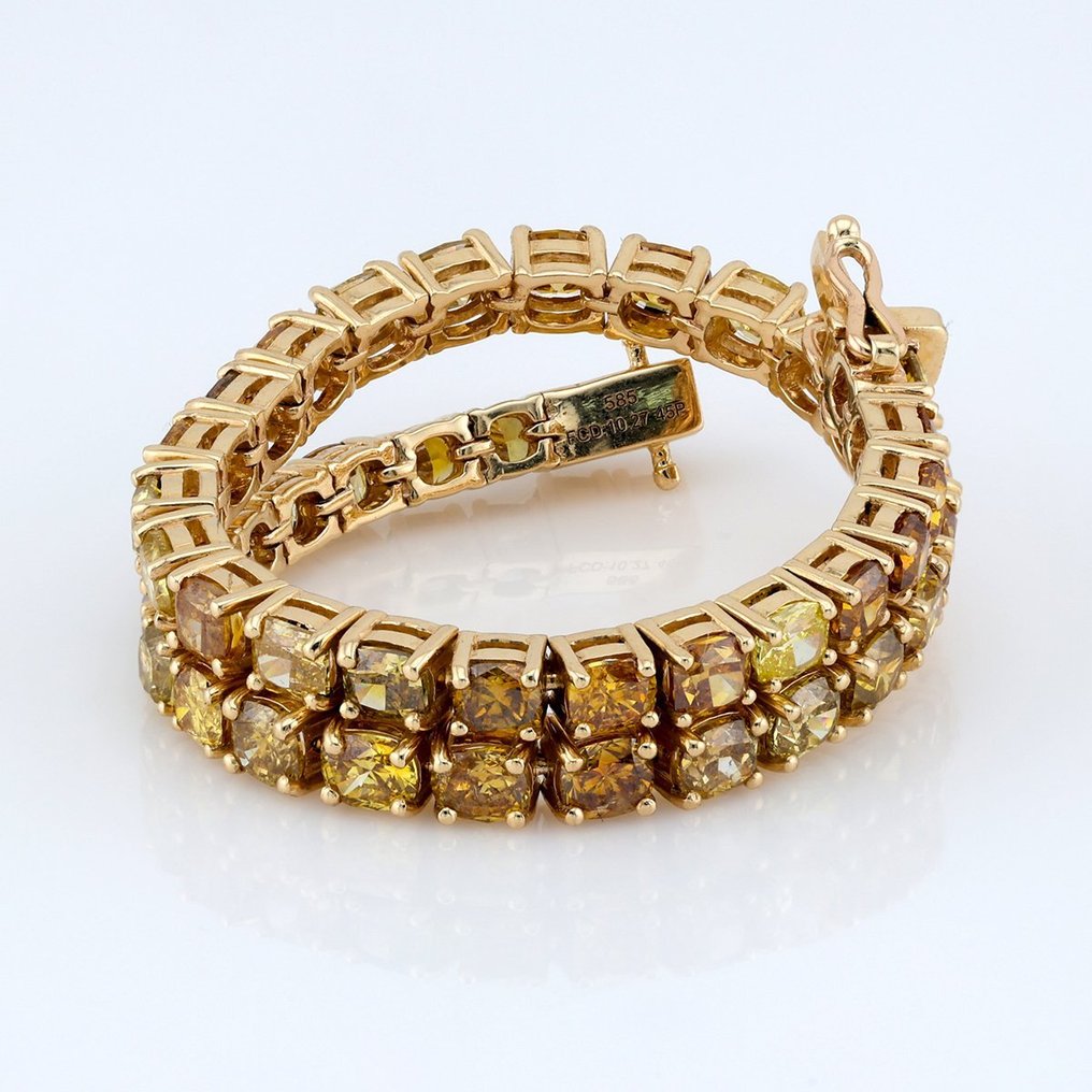(IGI Certified) - (Diamond) 10.27 Cts (45) Pcs - Bracelete - 14 K Ouro amarelo #1.1