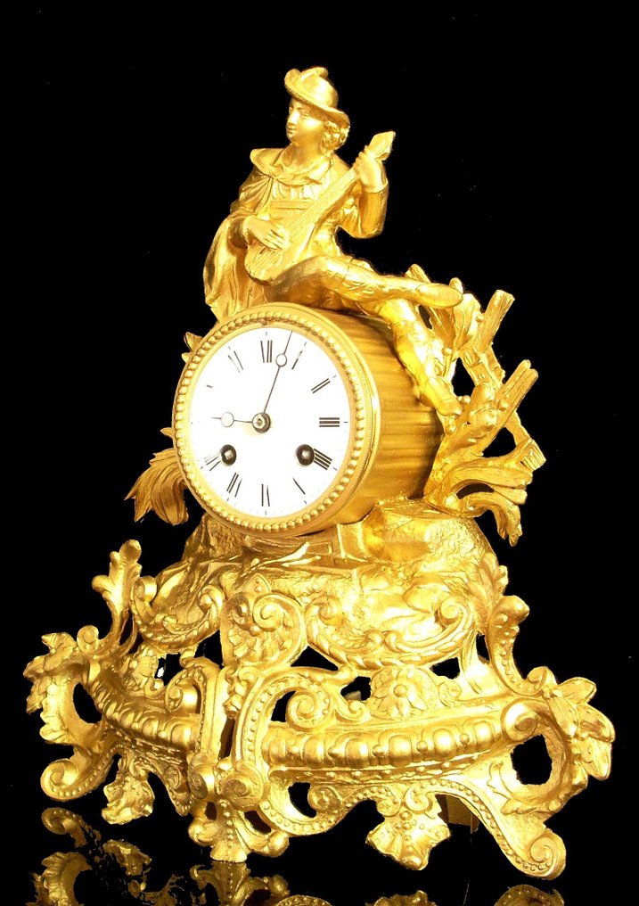 Kaminur - 19th Century - France "Allegory to Music and the Arts" Large Rare Table or mantel clock with 2 -  Antik guld metal - 1850-1900 #1.2