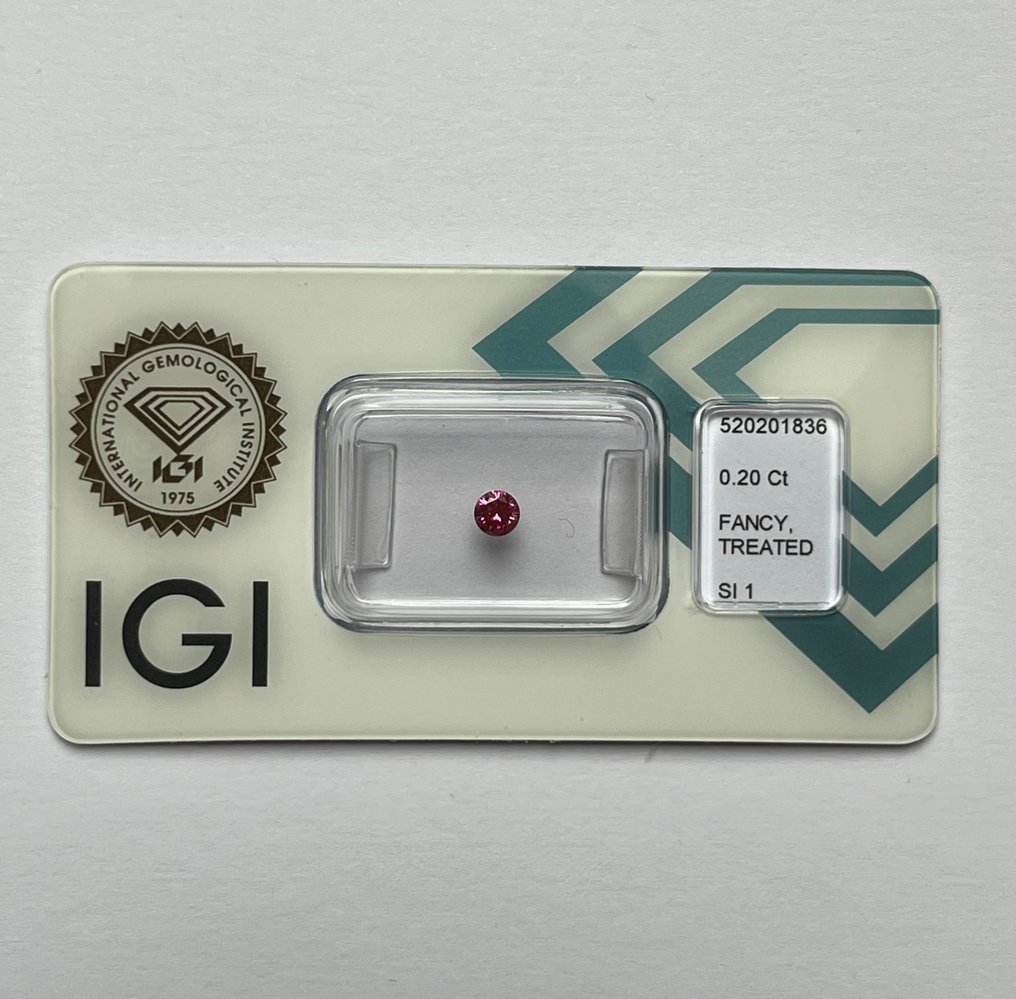 1 pcs Gyémánt  (Színkezelt)  - 0.20 ct - Kerek - Fancy vivid Lila Rózsaszín - SI1 - Nemzetközi Gemmológiai Intézet (IGI) #1.1