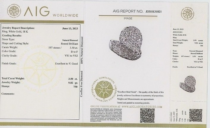 Inel - 18 ct. Aur alb -  3.50ct. tw. Diamant  (Natural) #3.2