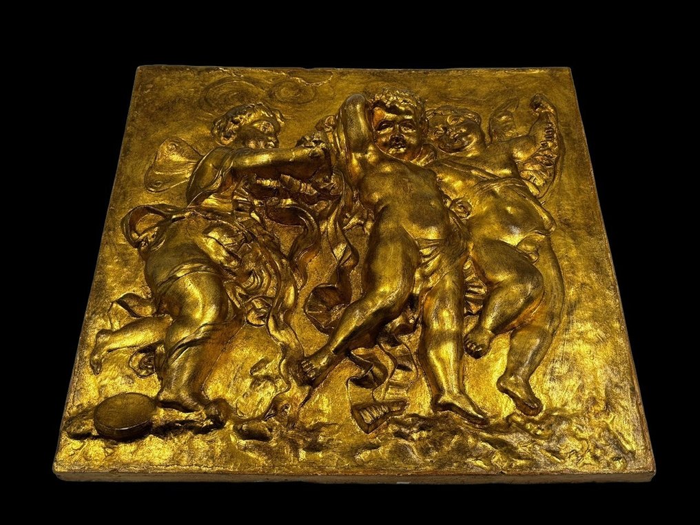 雕刻, Pannello Bassorilievo - Scena di tre Putti - 32.5 cm - 生鏽的石膏 #2.2