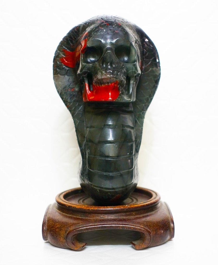 Rzeźbiona figura, rzeźba czaszki kobry, ręcznie rzeźbiona w afrykańskim krysztale krwi - Seria superrealistyczna - Chiny #1.1