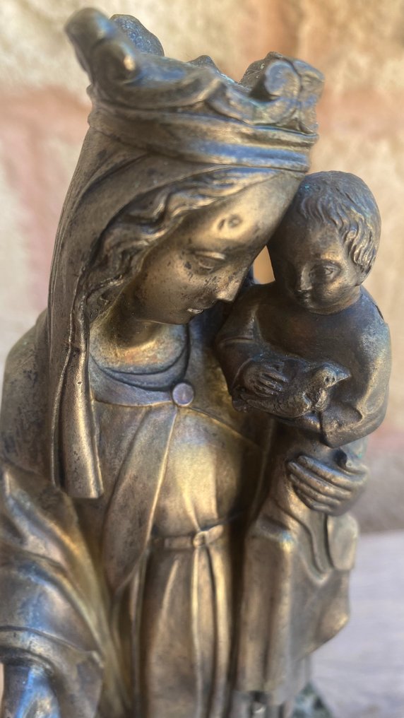 Figurine - madonna con bambino - metal, marble #2.1