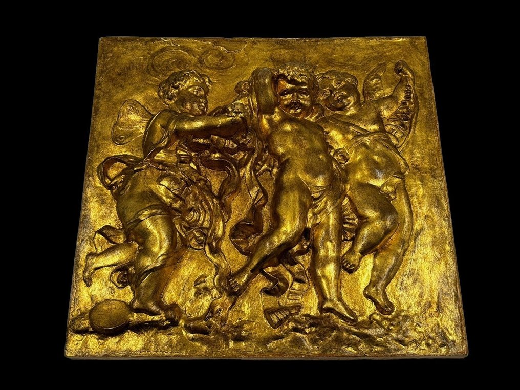 雕刻, Pannello Bassorilievo - Scena di tre Putti - 32.5 cm - 生鏽的石膏 #2.1