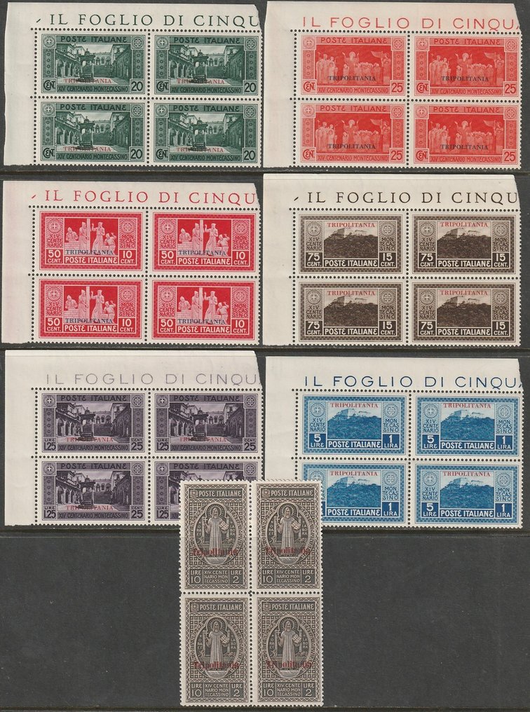 薩摩亞  - 1929 年 Montecassino 全套 Quartina Sass S.34 全新郵票** 稀有奢華 #1.1