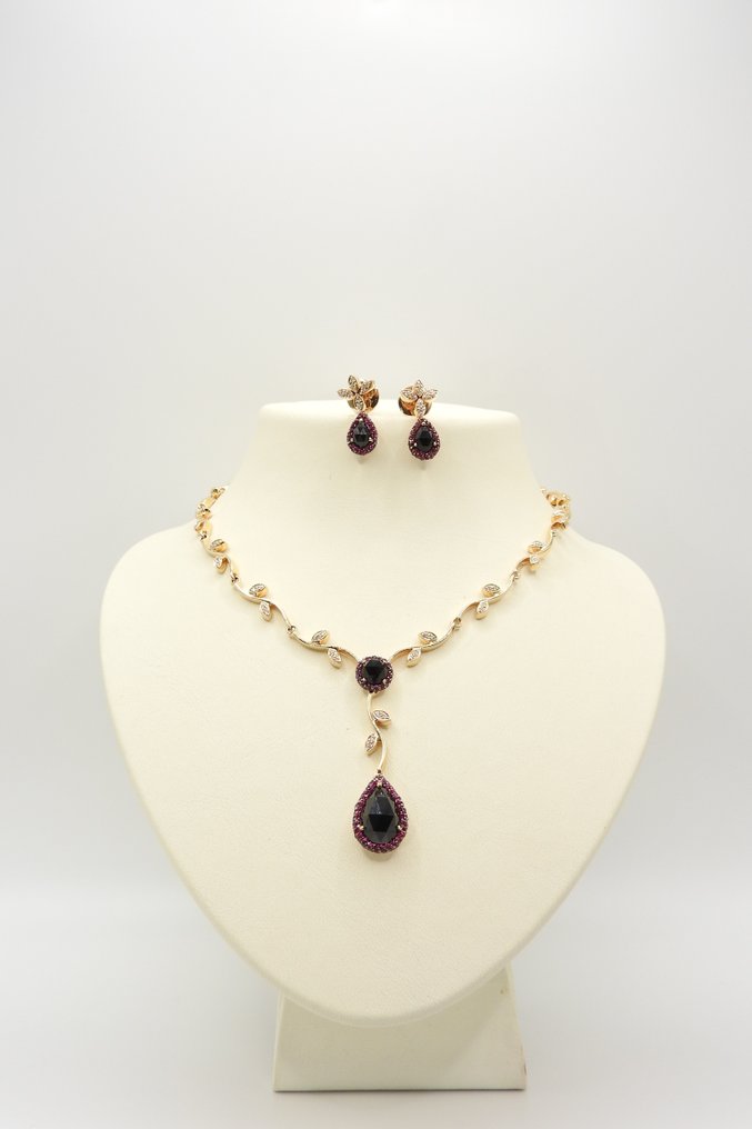 Centoventuno - 2 piece jewellery set - Pristine Rose gold, White gold Onyx - Ruby #2.1