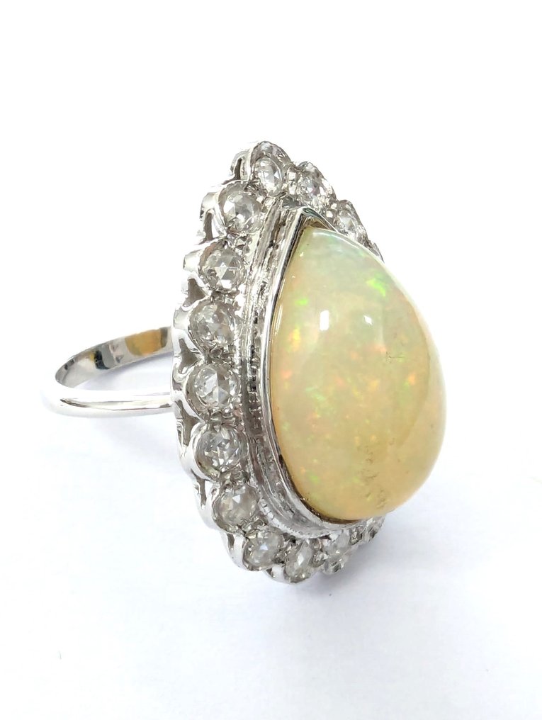 Ring - 18 karat Hvitt gull Opal - Diamant #2.1