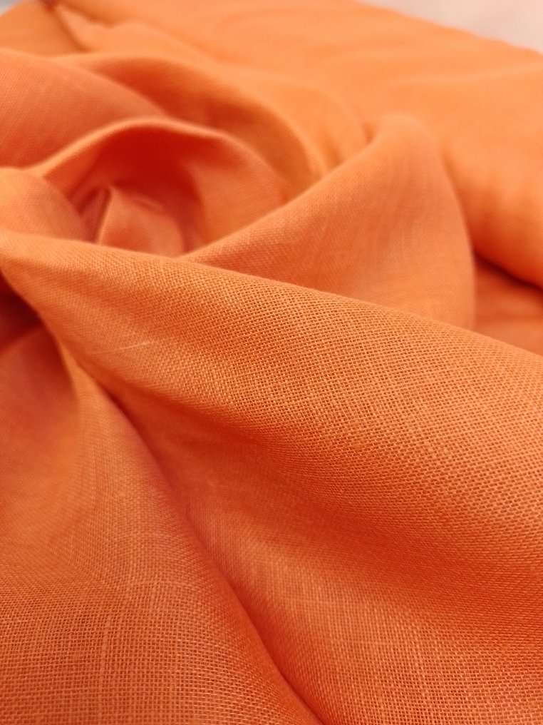 Πλούσια καθαρή λινή γάζα σε πορτοκαλί χρώμα λωτός - Ύφασμα  - 500 cm - 300 cm #1.1