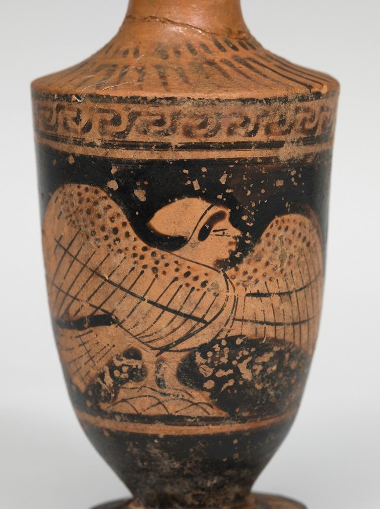 Ancient Greek Very Rare Ceramic Attic Lekythos with Siren With Spanish Export License #2.1