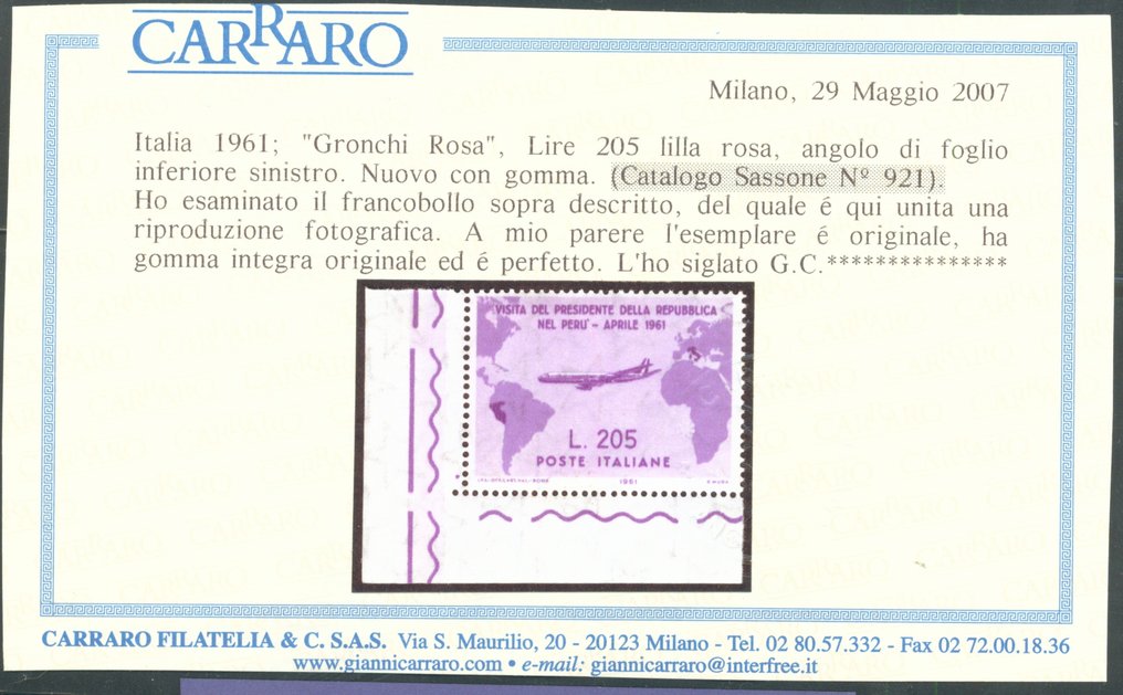 Italy 1962 - Pink Congers Corner of Sheet #2.2