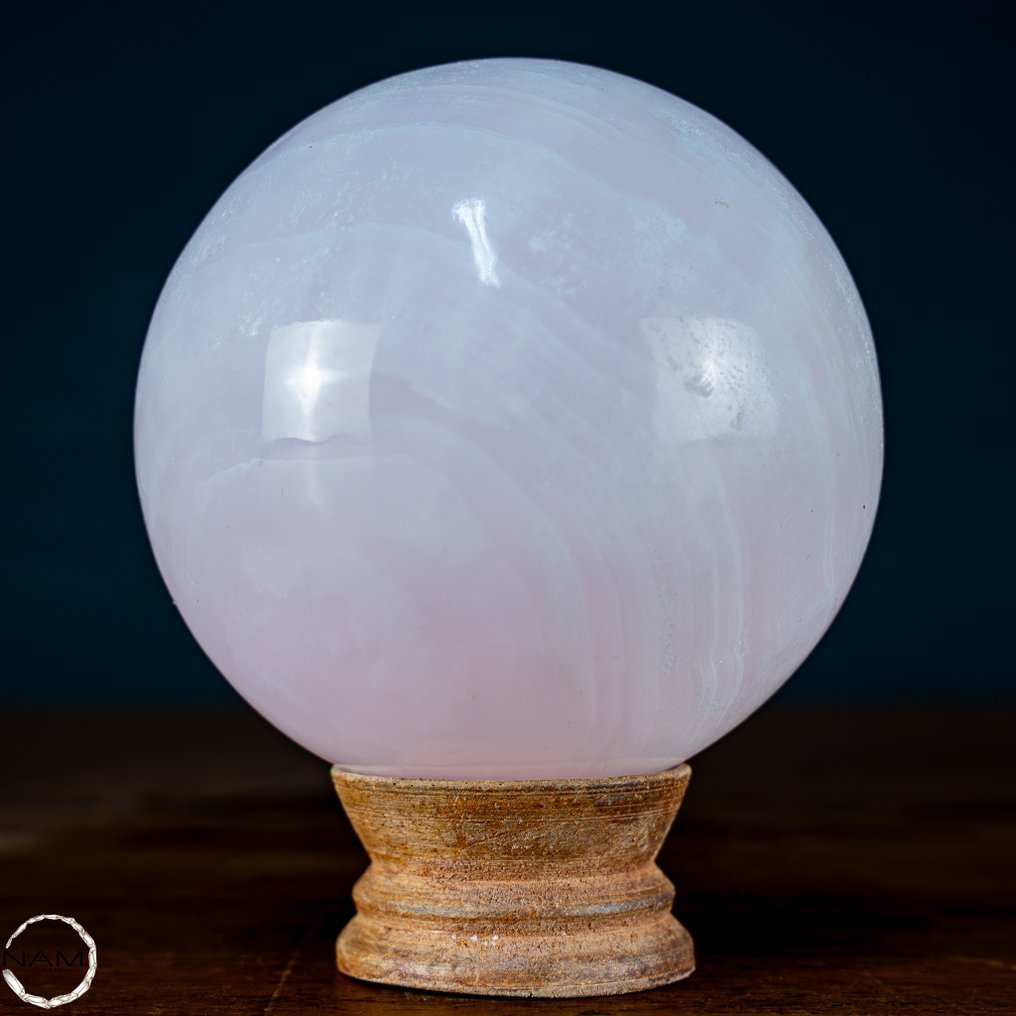 Sphère de cristal de calcite rose au manganèse naturel, hautement fluorescente, Du Pakistan- 992.74 g #2.1