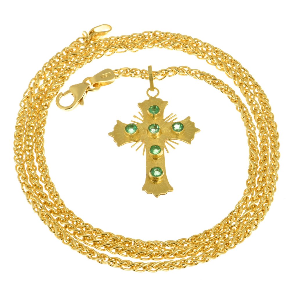 Halskette mit Anhänger - 18 kt Gelbgold Smaragd #1.1