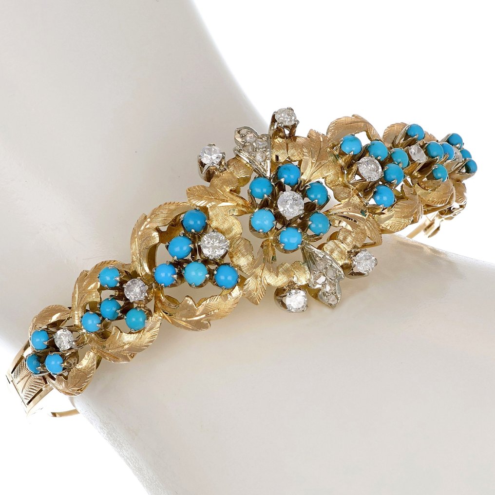 Bracelet - 18 carats Or blanc, Or jaune -  1.13ct. tw. Diamant  (Naturelle) - Turquoise #1.1