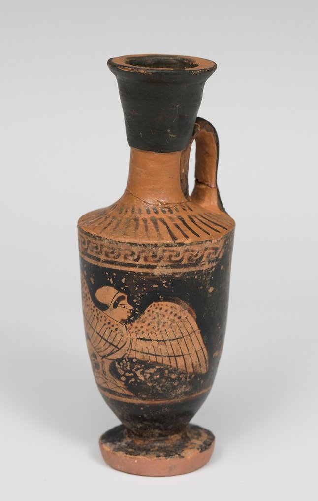 Ancient Greek Very Rare Ceramic Attic Lekythos with Siren With Spanish Export License #1.2