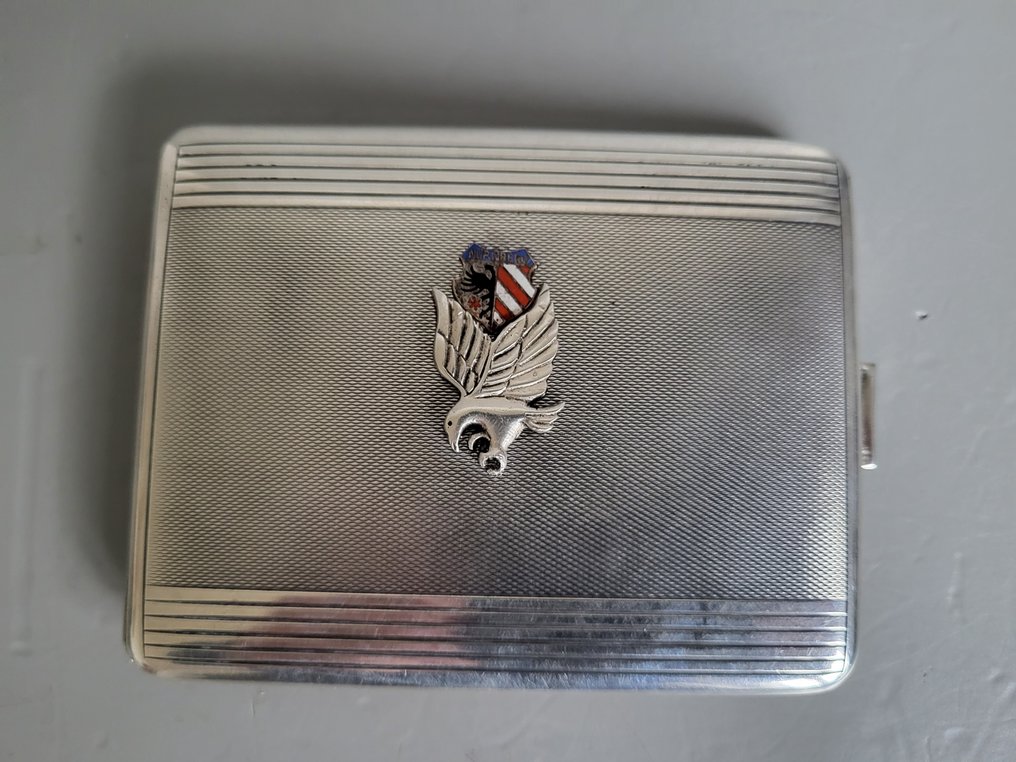 Cigarettetui - 835 silver - emalj 1930-tal - Nürnbergs vapen - örn #1.1