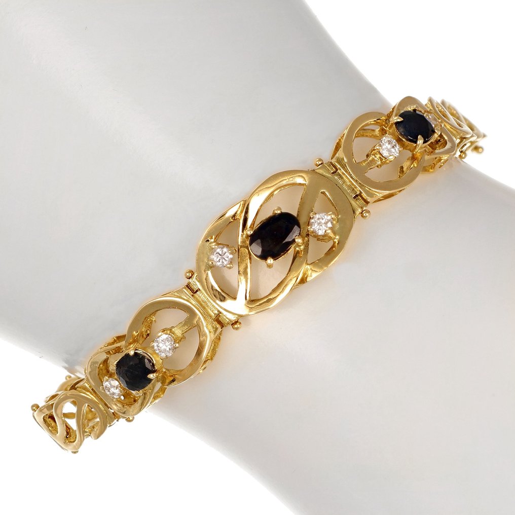 Bracelet - 18 kt. Yellow gold -  0.30ct. tw. Diamond - Sapphire #1.1