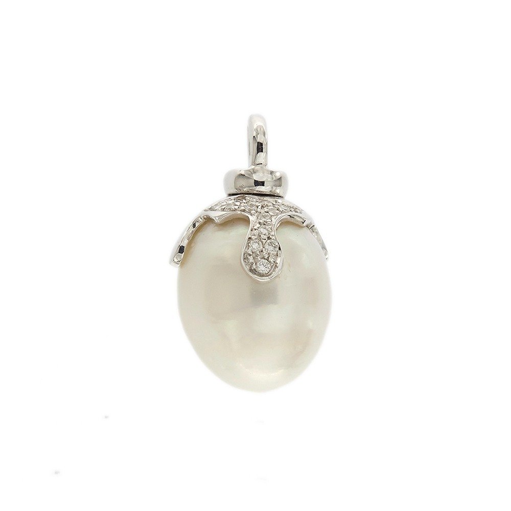 Rajola - Pandantiv - 18 ct. Aur alb Perlă - Diamant #1.1