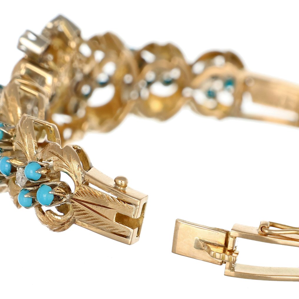 Bracelet - 18 carats Or blanc, Or jaune -  1.13ct. tw. Diamant  (Naturelle) - Turquoise #2.1
