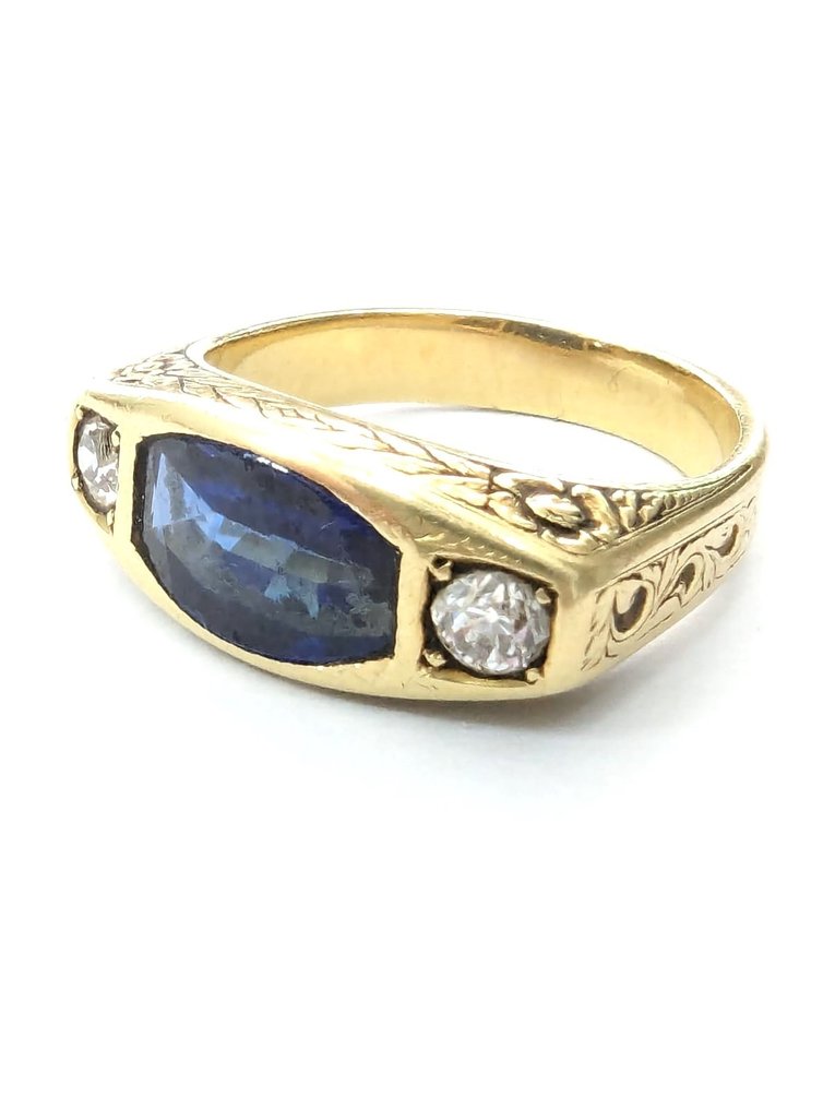 Δαχτυλίδι - 18 καράτια Κίτρινο χρυσό Ζαφείρι - Διαμάντι #1.1