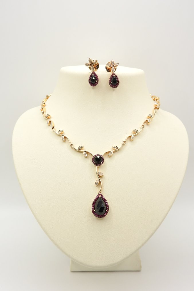 Centoventuno - 2 piece jewellery set - Pristine Rose gold, White gold Onyx - Ruby #1.1