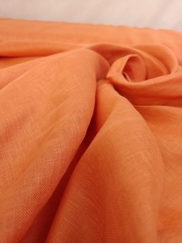 Πλούσια καθαρή λινή γάζα σε πορτοκαλί χρώμα λωτός - Ύφασμα  - 500 cm - 300 cm #2.1