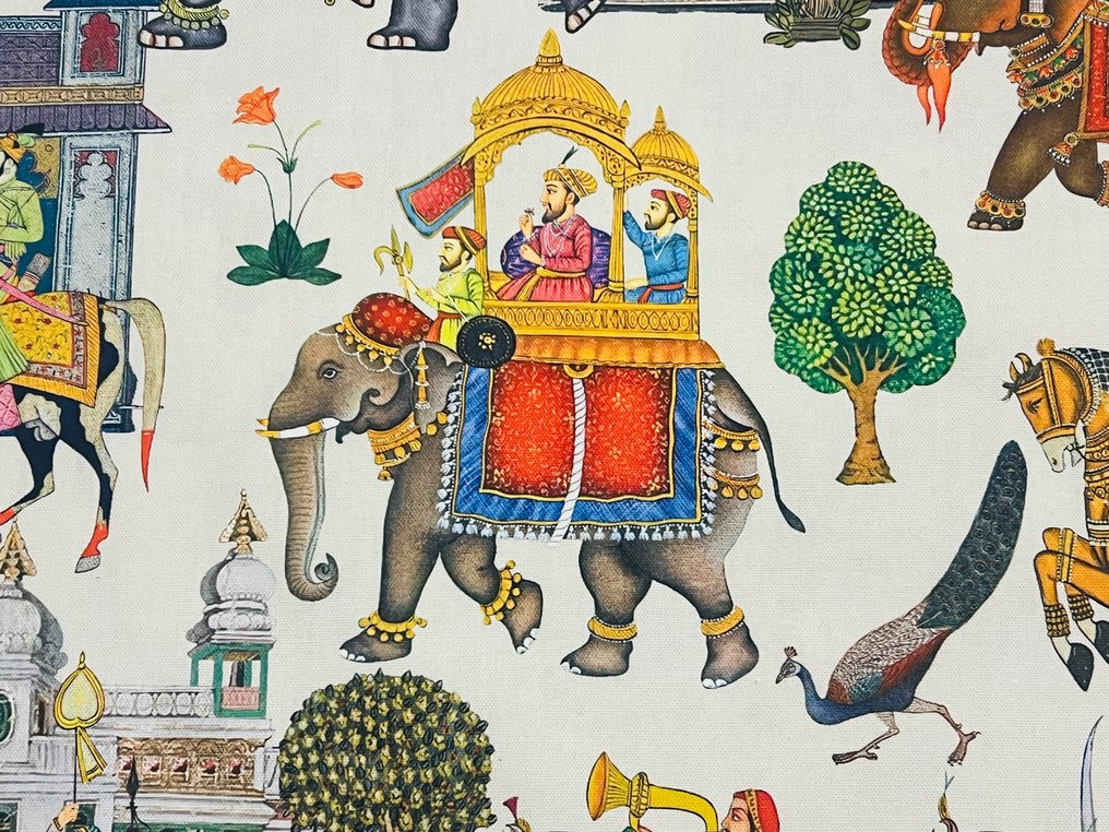 Raro ed esclusivo cotone Classica raffigurazione indiana - Verhoilukangas  - 300 cm - 280 cm #1.1
