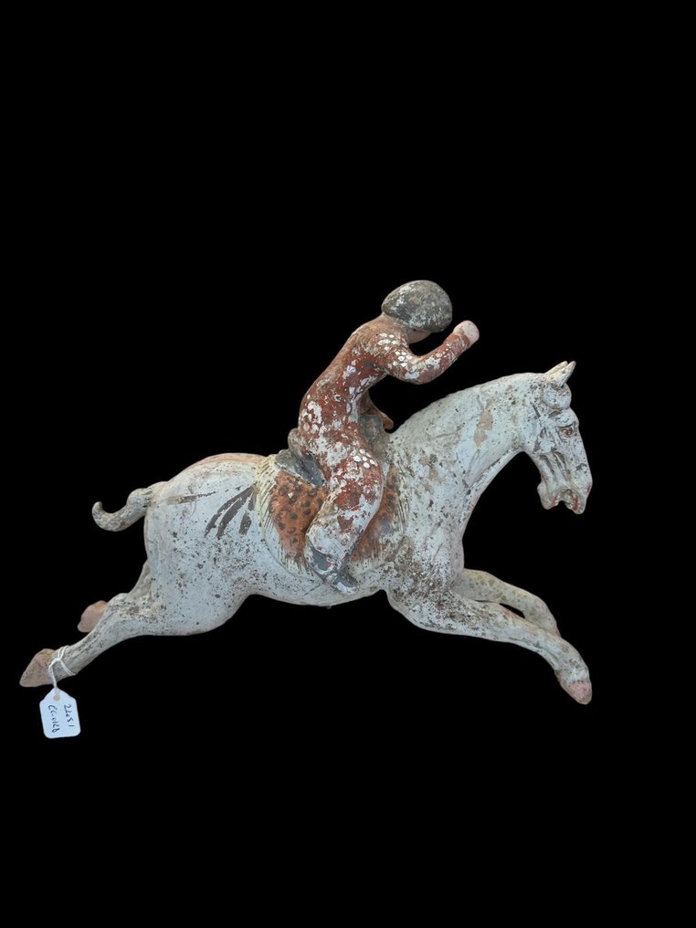 Ancient Chinese, Tang Dynasty Terracotta Polo Player with TL Test from QED Laboratoire. 35 cms w. - 26 cm #2.1