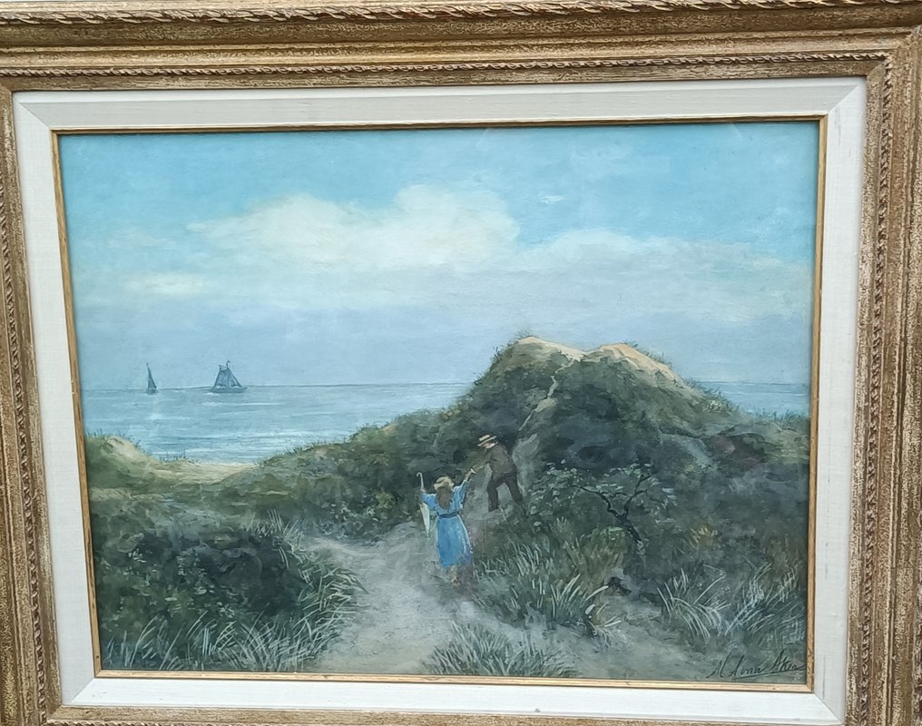 M.A. van Aken (1854-1933) - Zoeken naar een romantisch plekje in de duinen langs het strand van Scheveningen #2.1
