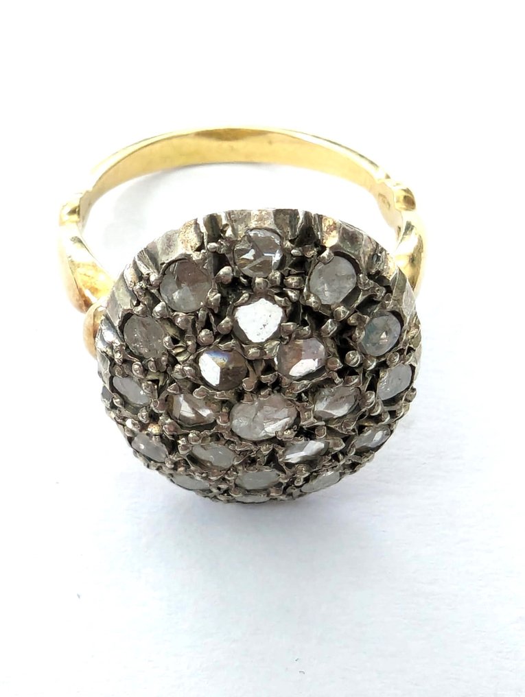 Ring - 9 k Gult guld, Silver Diamant  (Natural) #2.1