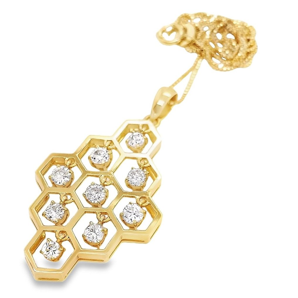 Necklace with pendant - 18 kt. Yellow gold -  1.02 tw. Diamond  (Natural) #1.1