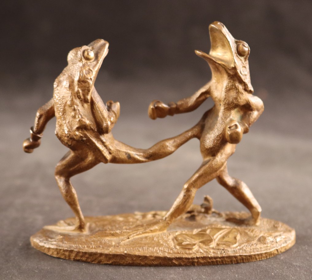 Omgeving van Marcel Brisson (XX) - 雕塑, Boksende kikkers - 10 cm - 黄铜色 #1.1
