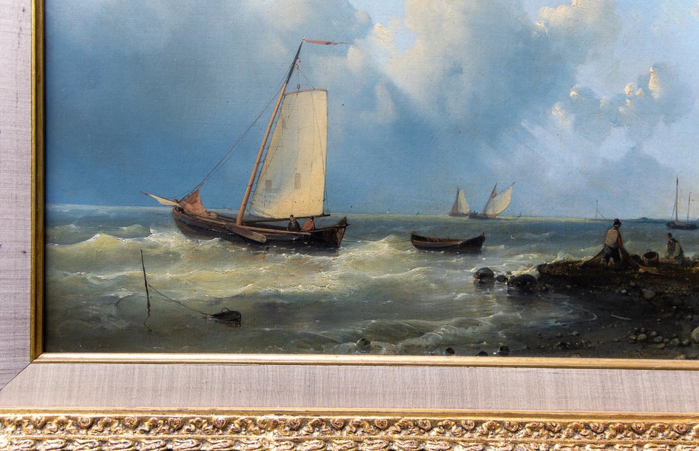 Abraham Hulk (1813-1897) - Figuren op de kust met vissersschepen #3.1